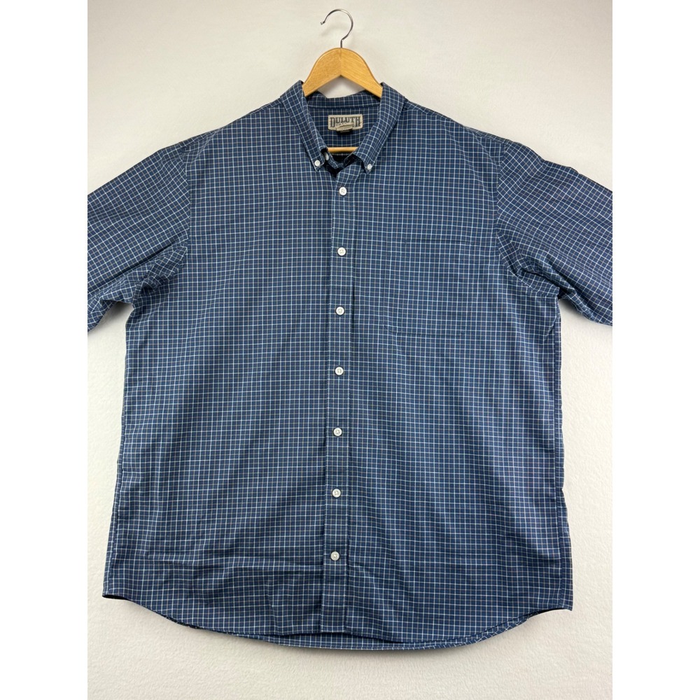 Duluth Trading Co‎ Button Down Shirt Mens 2XL Tall Blue Grid 100% Cotton